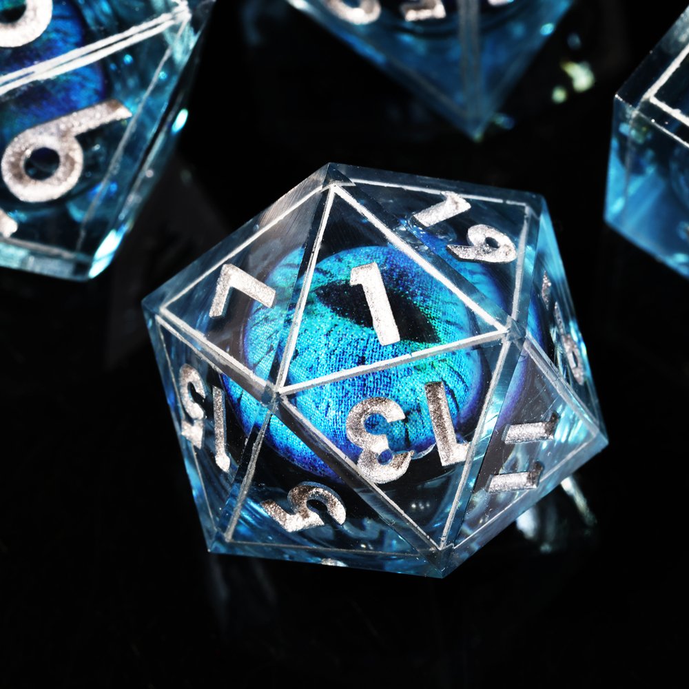 MINI PLANET DND Dice Set Blue Dragon Eye Liquid Core Dice RPG Dungeons&Dragons Wholesale Custom Handmade Polyhedral Resin Dice