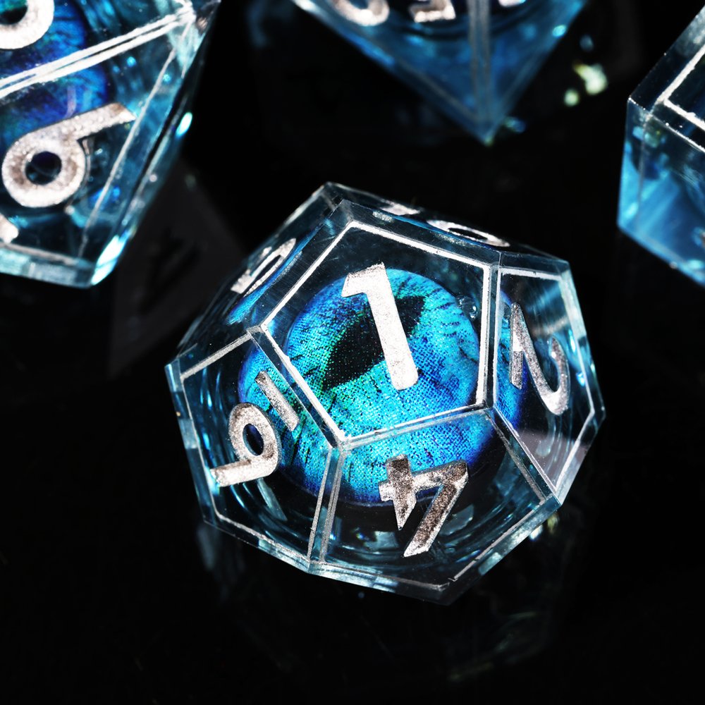 MINI PLANET DND Dice Set Blue Dragon Eye Liquid Core Dice RPG Dungeons&Dragons Wholesale Custom Handmade Polyhedral Resin Dice