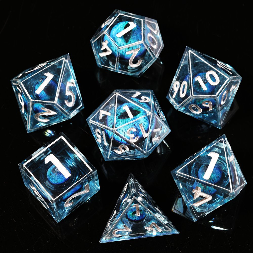 MINI PLANET DND Dice Set Blue Dragon Eye Liquid Core Dice RPG Dungeons&Dragons Wholesale Custom Handmade Polyhedral Resin Dice