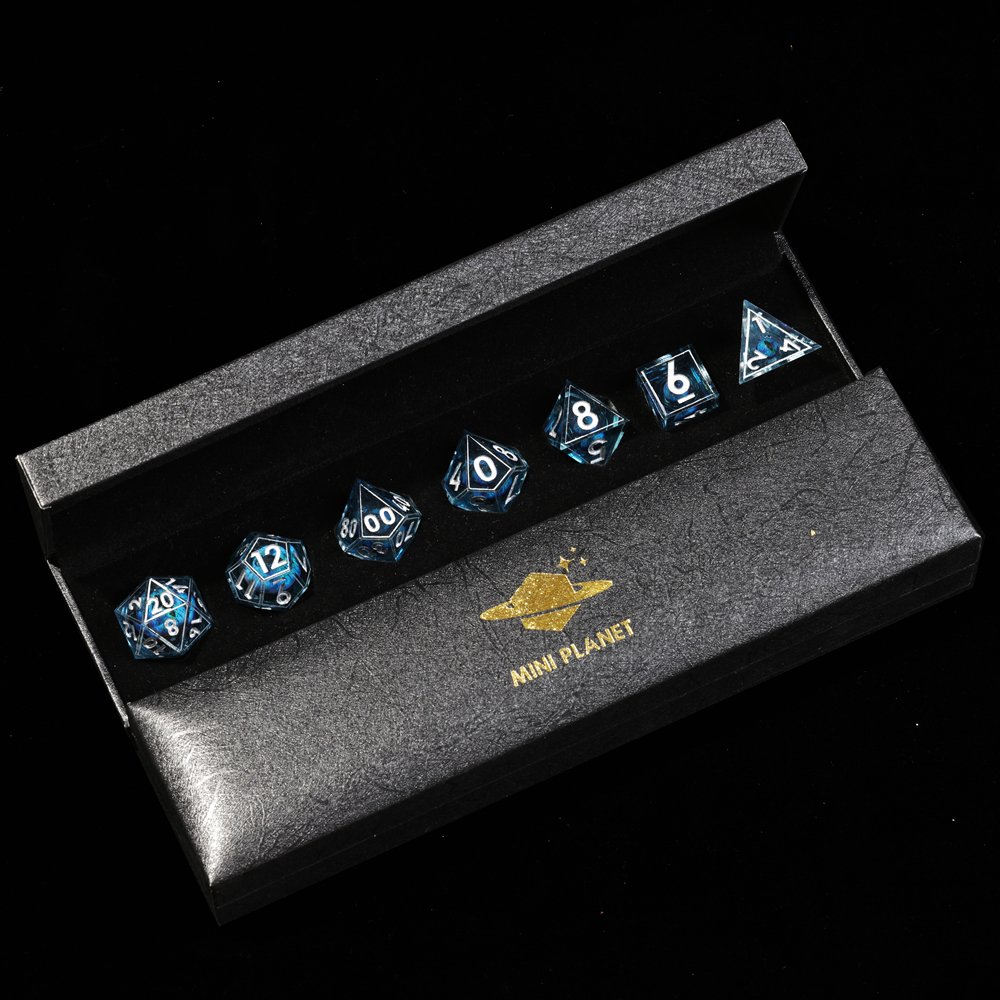 MINI PLANET DND Dice Set Blue Dragon Eye Liquid Core Dice RPG Dungeons&Dragons Wholesale Custom Handmade Polyhedral Resin Dice
