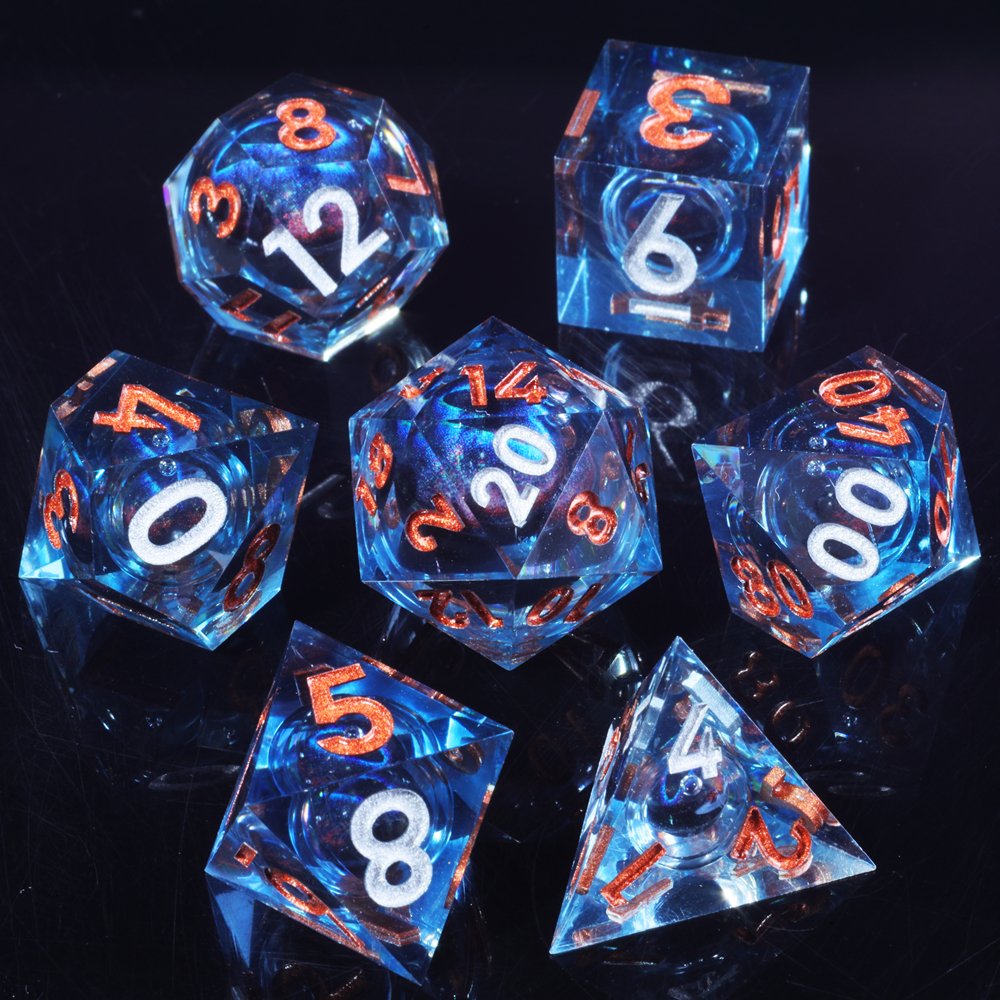 MINI PLANET DND Dice Set Blue Dragon Eye Liquid Core Dice RPG Dungeons&Dragons Wholesale Custom Handmade Polyhedral Resin Dice