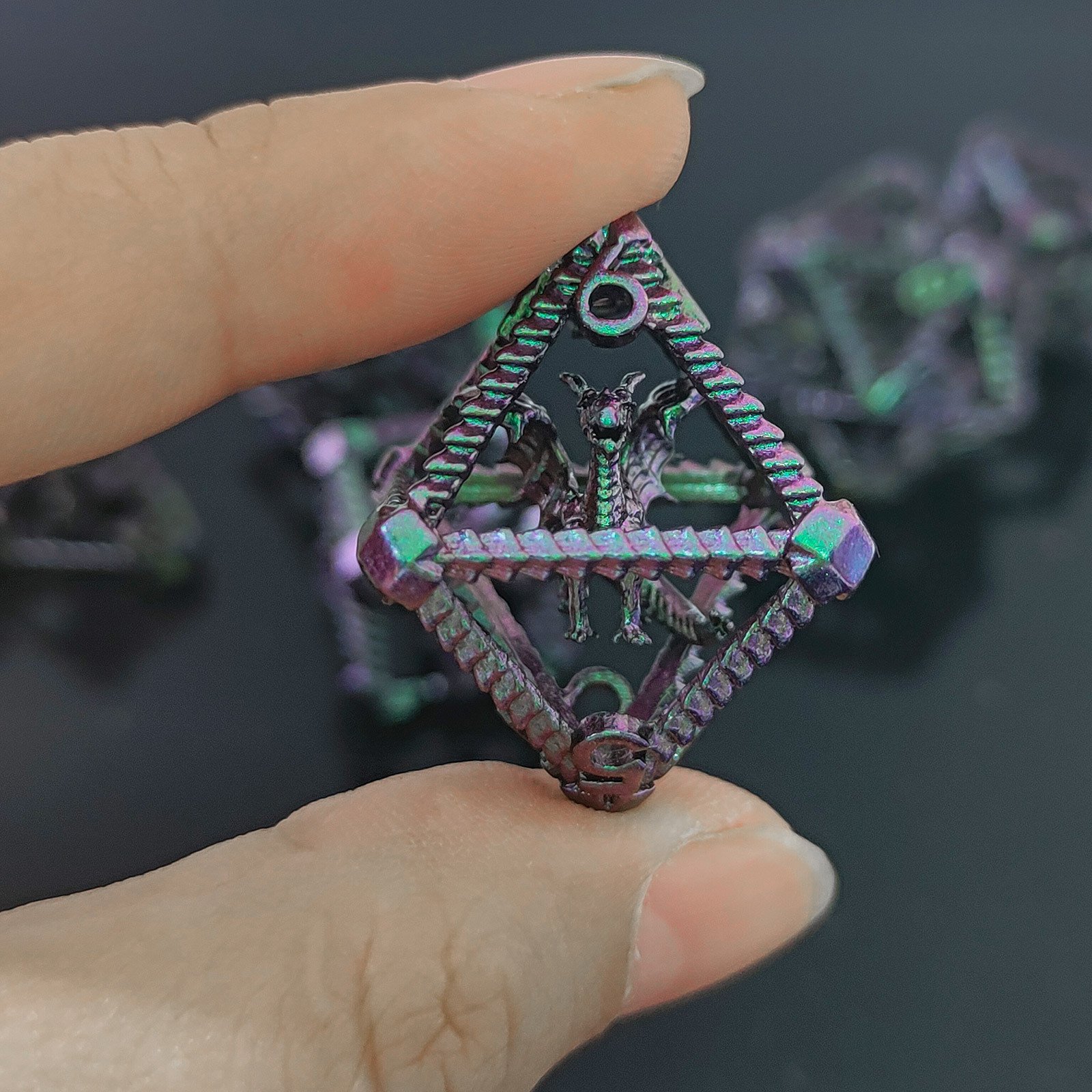 Mini Planet Wholesale RPG Board Games 3D Polyhedral Dragon Metal Dice Set Handmade Hollow Copper DND MTG Dice with Custom Logo