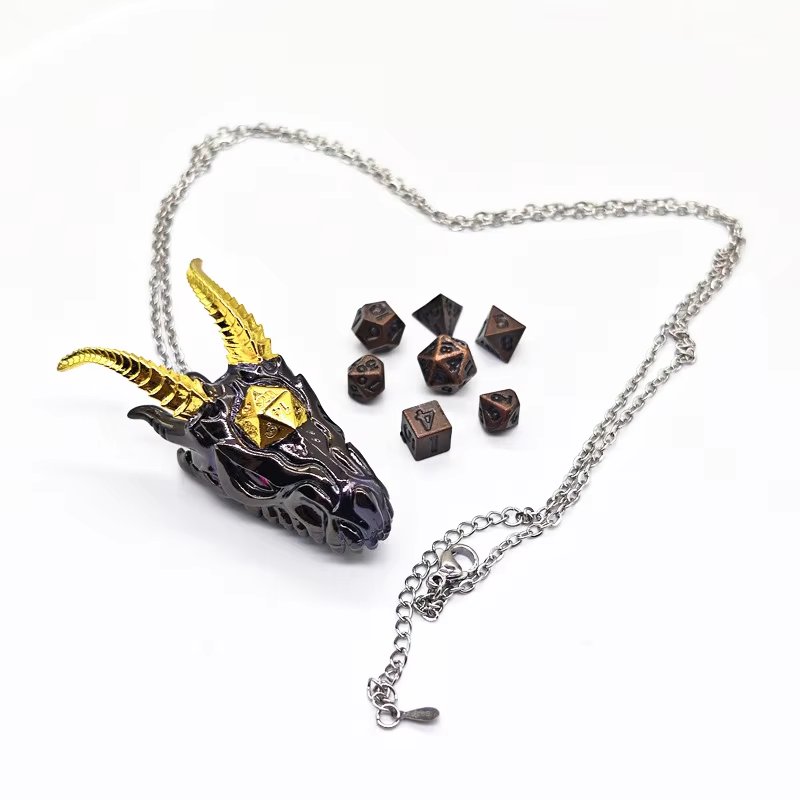 Unique Dragon D20 Storage Pendant Mini Polyhedral Dice Set Fashion Metal DND Dice Box for Dungeons and Dragons