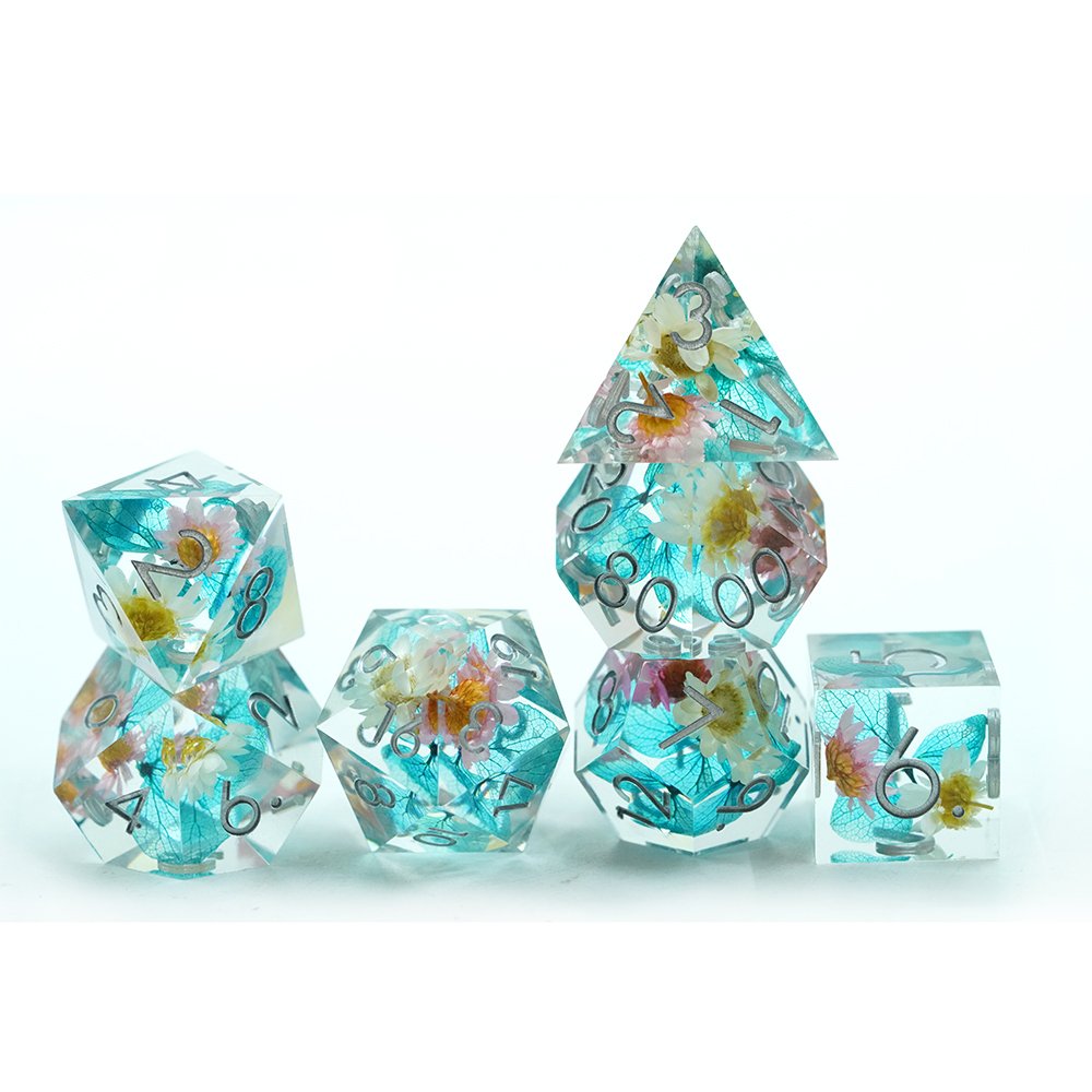 Flower D&d Dice 7pcs Resin Dnd Dice Rpg Dice Set For Dungeons And Dragons Role Playing Games And Tabletop Games
