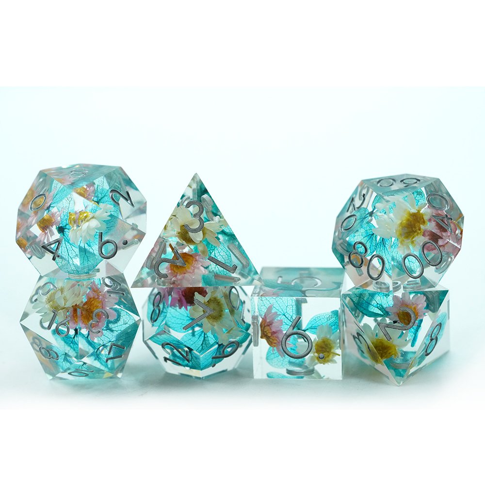 Flower D&d Dice 7pcs Resin Dnd Dice Rpg Dice Set For Dungeons And Dragons Role Playing Games And Tabletop Games