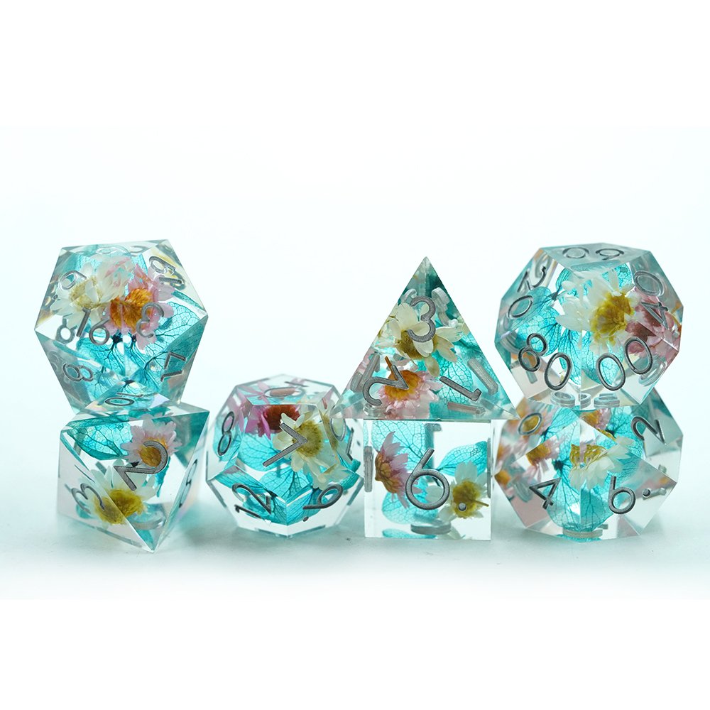 Flower D&d Dice 7pcs Resin Dnd Dice Rpg Dice Set For Dungeons And Dragons Role Playing Games And Tabletop Games