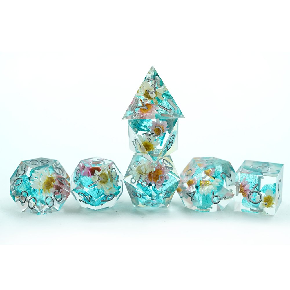 Flower D&d Dice 7pcs Resin Dnd Dice Rpg Dice Set For Dungeons And Dragons Role Playing Games And Tabletop Games