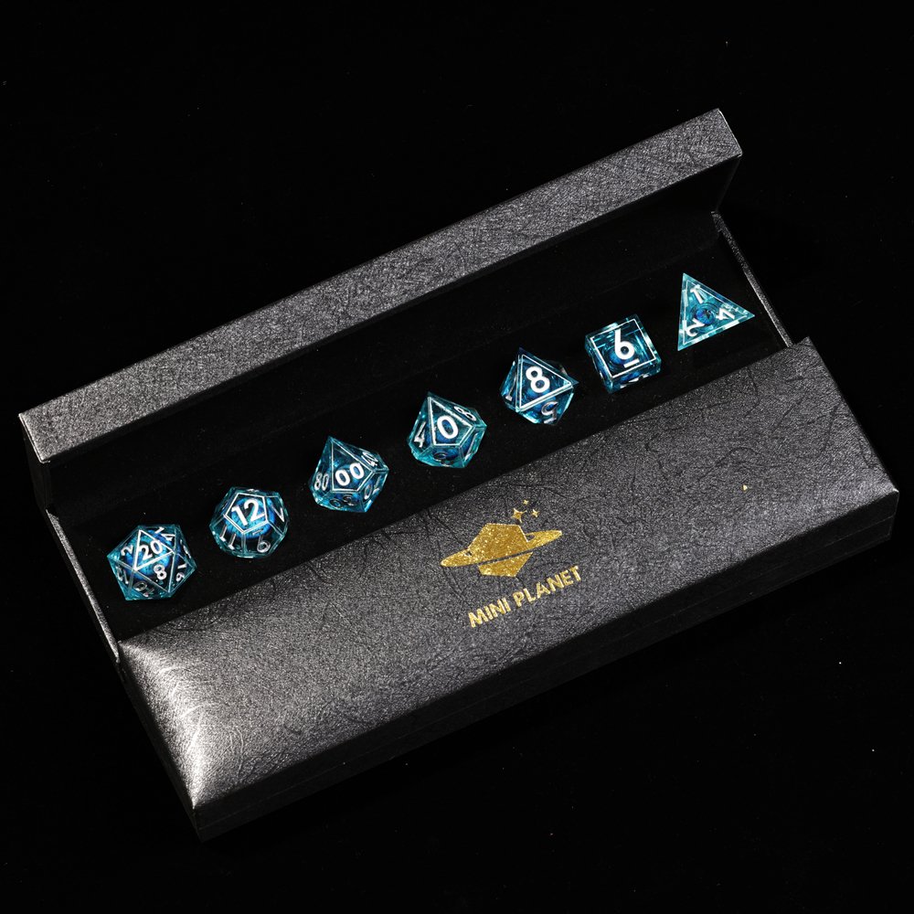 MINI PLANET DND Dice Set Blue Dragon Eye Liquid Core Dice RPG Dungeons&Dragons Wholesale Custom Handmade Polyhedral Resin Dice