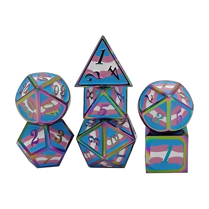 Custom Metal Polyhedral Dice Pride Flag Zinc Alloy Casting Enamel Rainbow Dice Game Polyhedron Set