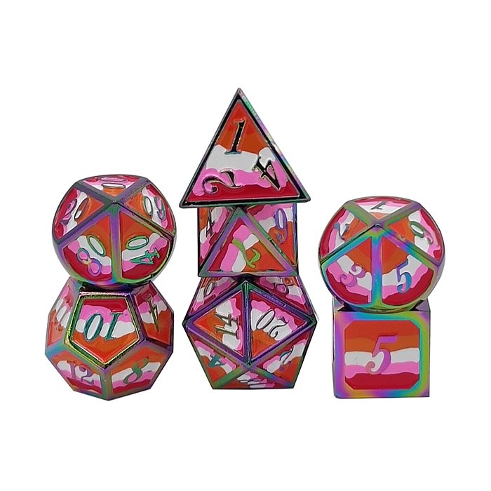 Custom Metal Polyhedral Dice Pride Flag Zinc Alloy Casting Enamel Rainbow Dice Game Polyhedron Set