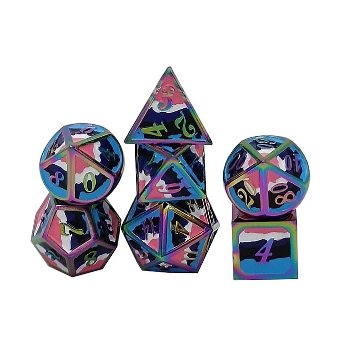 Custom Metal Polyhedral Dice Pride Flag Zinc Alloy Casting Enamel Rainbow Dice Game Polyhedron Set