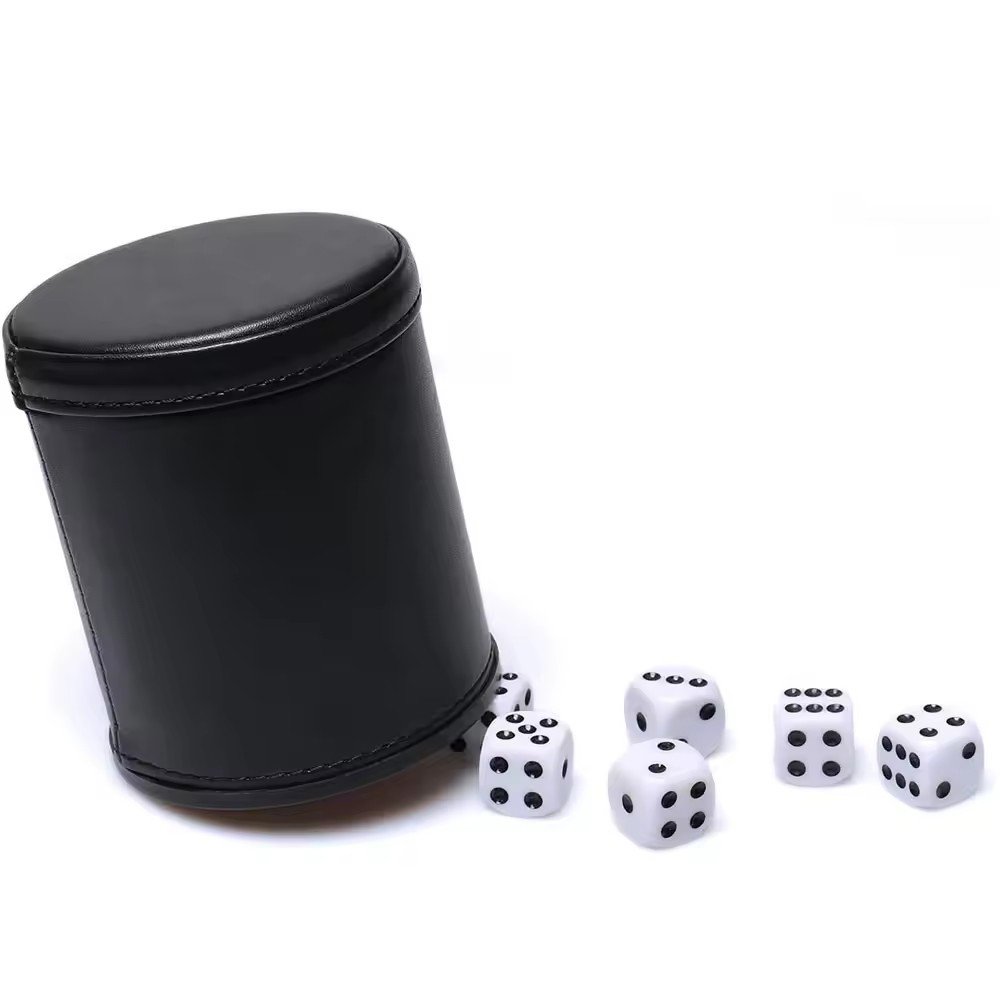 High-End Factory Wholesale Leather Dice Cup Set with 5 black dot dice
