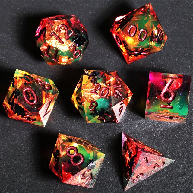 MINI PLANET Handmade Resin Dragon and Dungeon DND RPG Dice Set Custom Sharp Edges Polyhedral Board Game Dice
