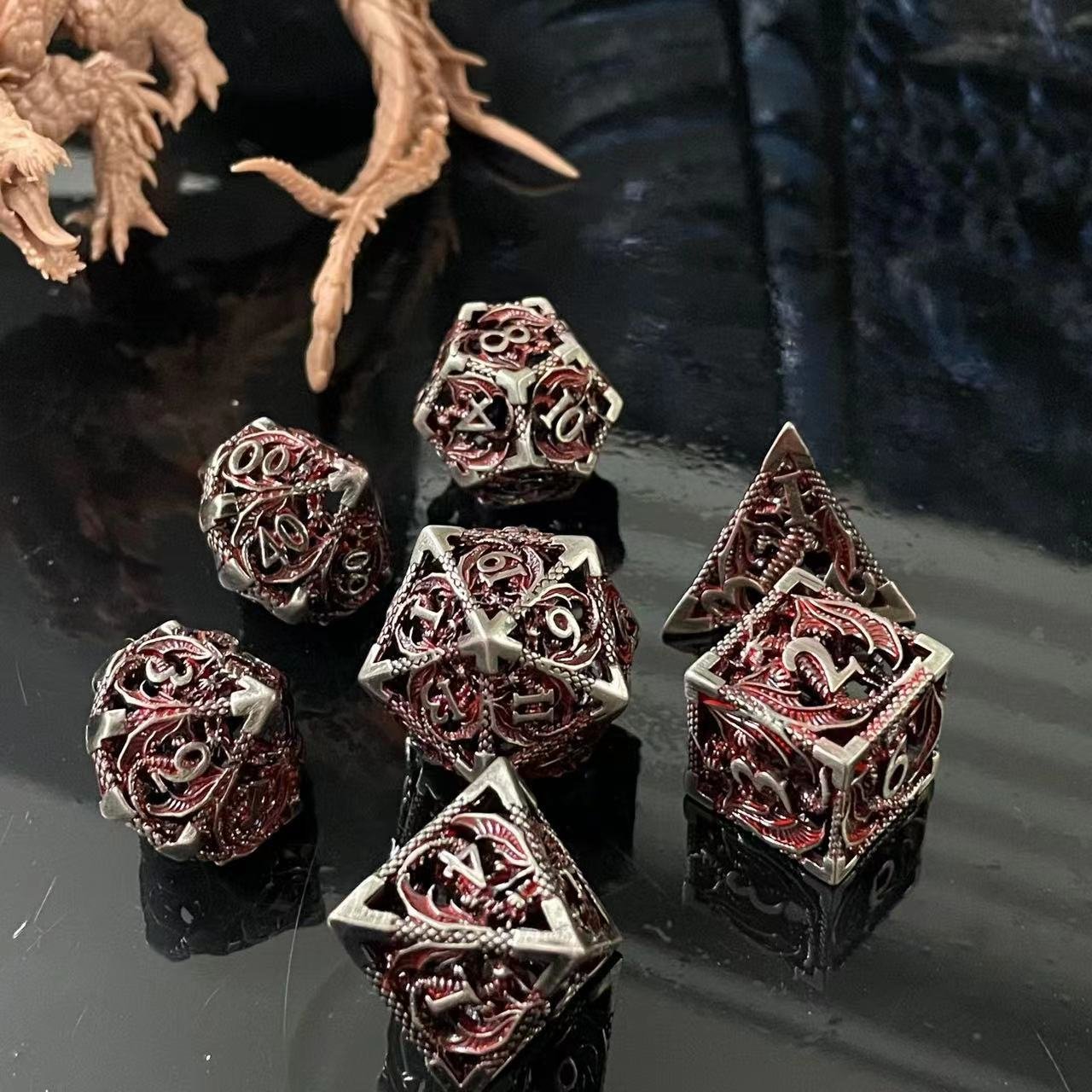 Custom Casino Rpg Polyhedral Skeleton Metal Dice Set Team Game Dice Set Metal D&D Skeleton Metal Dice