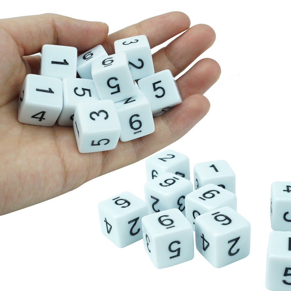 Dice Factory Wholesale 16mm White Acrylic Dice Black Engraved Large Numbers Game Accessories Dice for casino gambling game