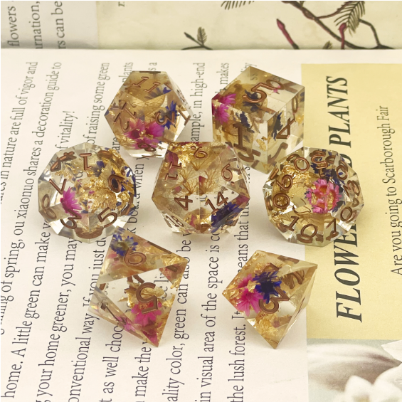 New polyhedral Dungeons & Dragons pointy corner resin flower dice set custom board game