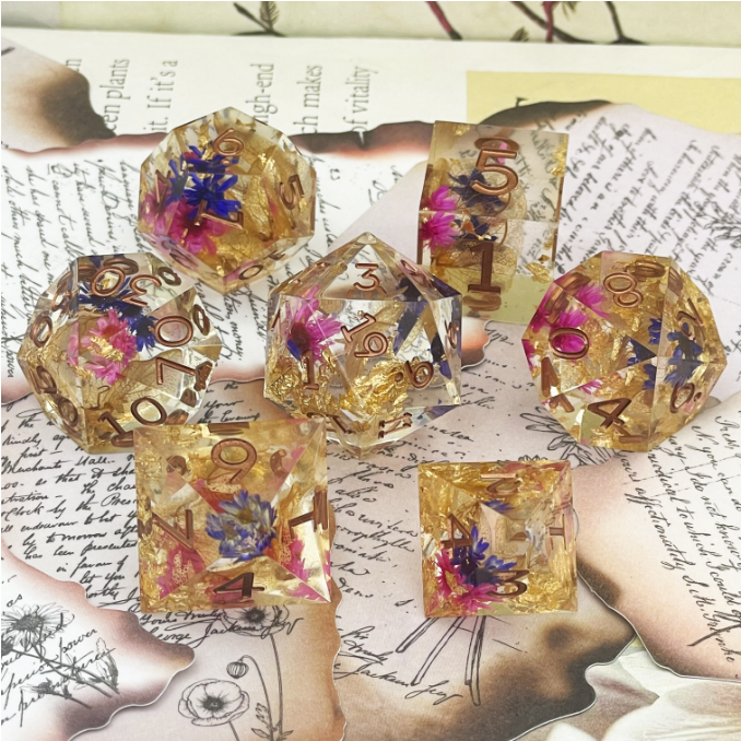 New polyhedral Dungeons & Dragons pointy corner resin flower dice set custom board game