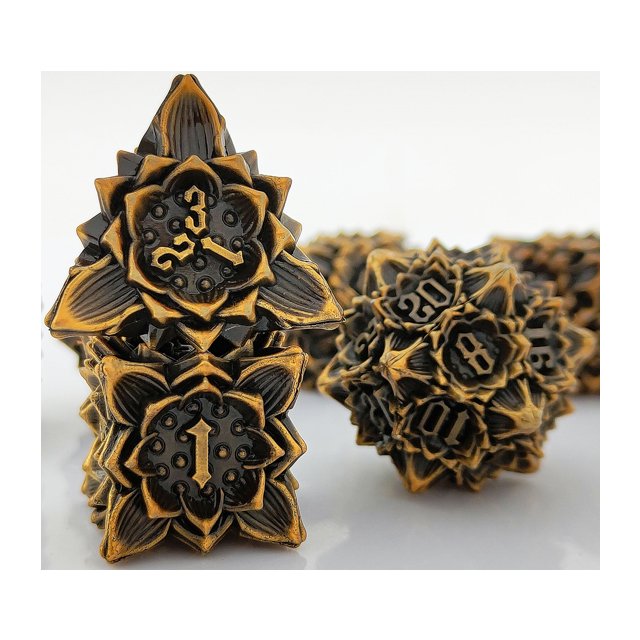 Custom wholesale beautiful lotus flower dice enamel bulk DND metal dice set