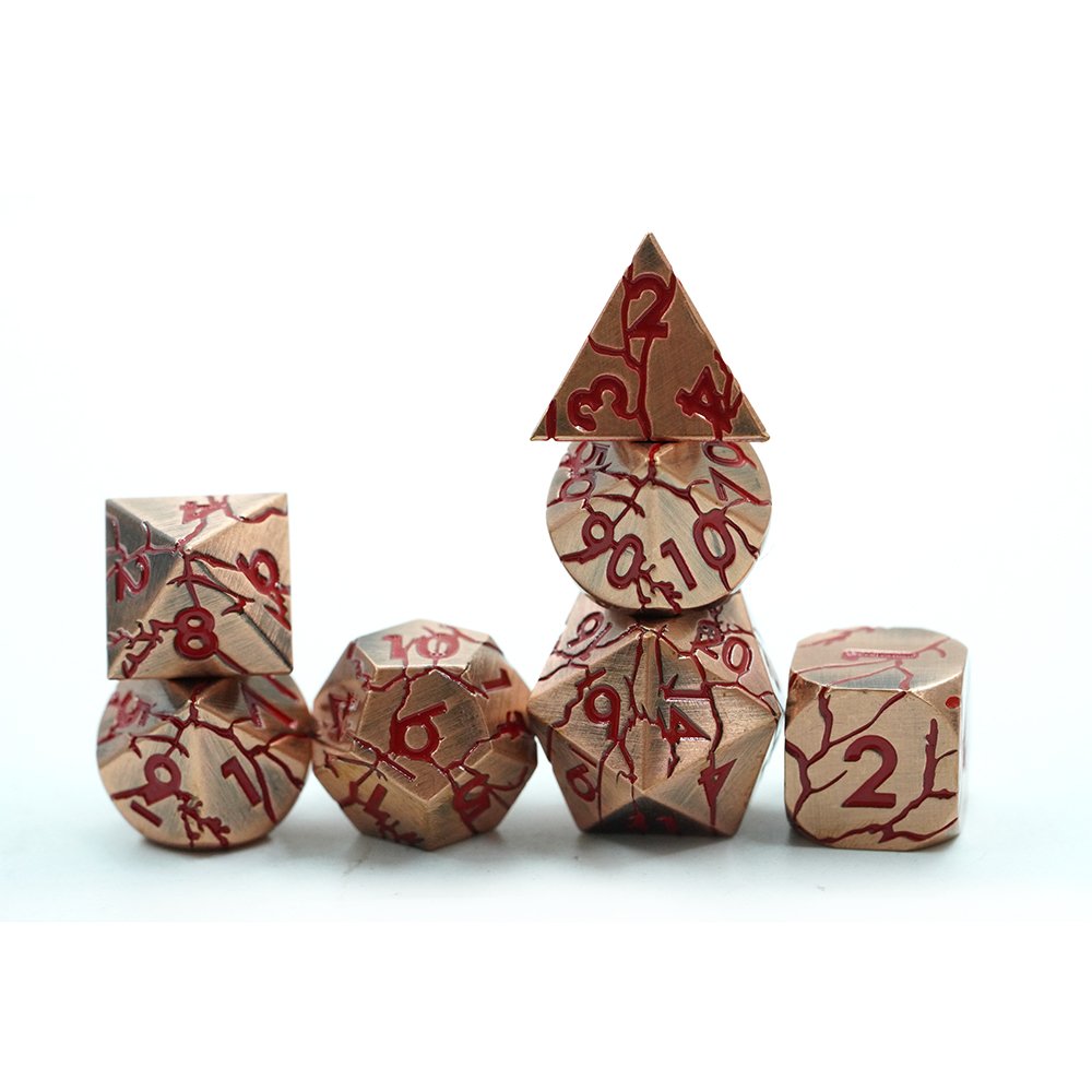 Yushun Polyhedral Custom Logo Rpg Dungeons And Dragons Metal Dice Game Set Red Crack Dice With Red Number
