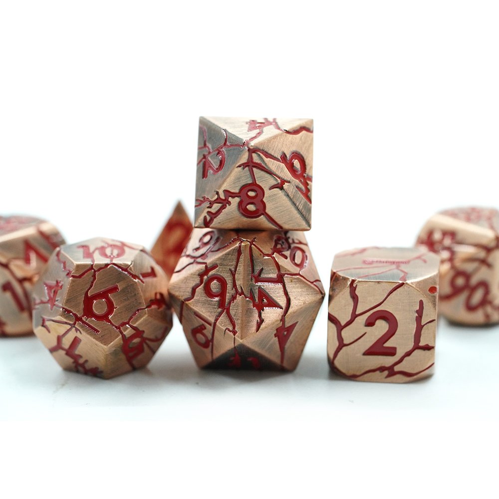 Yushun Polyhedral Custom Logo Rpg Dungeons And Dragons Metal Dice Game Set Red Crack Dice With Red Number