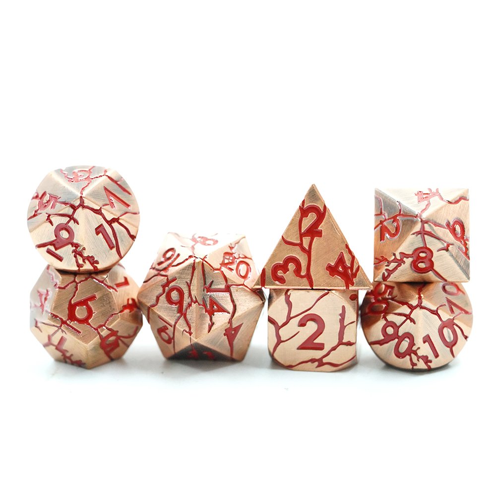 Yushun Polyhedral Custom Logo Rpg Dungeons And Dragons Metal Dice Game Set Red Crack Dice With Red Number