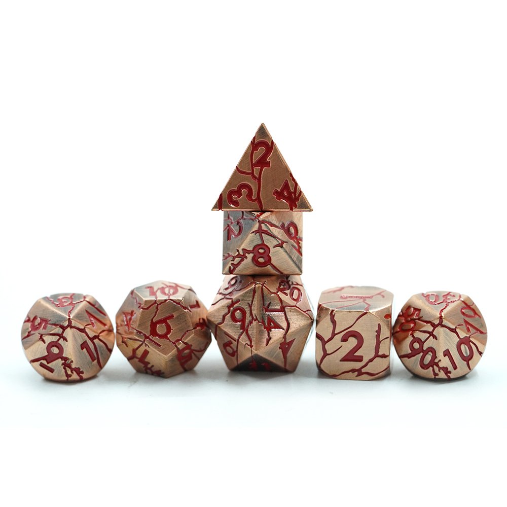 Yushun Polyhedral Custom Logo Rpg Dungeons And Dragons Metal Dice Game Set Red Crack Dice With Red Number