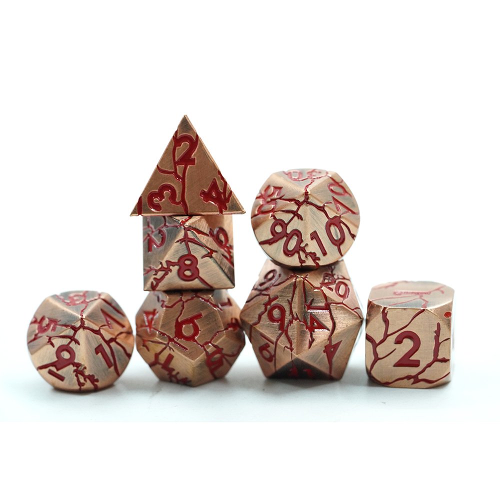 Yushun Polyhedral Custom Logo Rpg Dungeons And Dragons Metal Dice Game Set Red Crack Dice With Red Number
