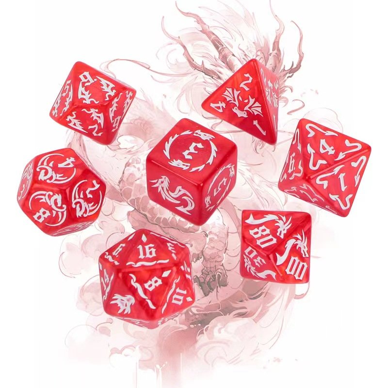 In Stock Custom Logo Dragon Pattern Polyhedral Gaming Dice Set Marble 16mm acrylic dice set for DND RPG MTG role games