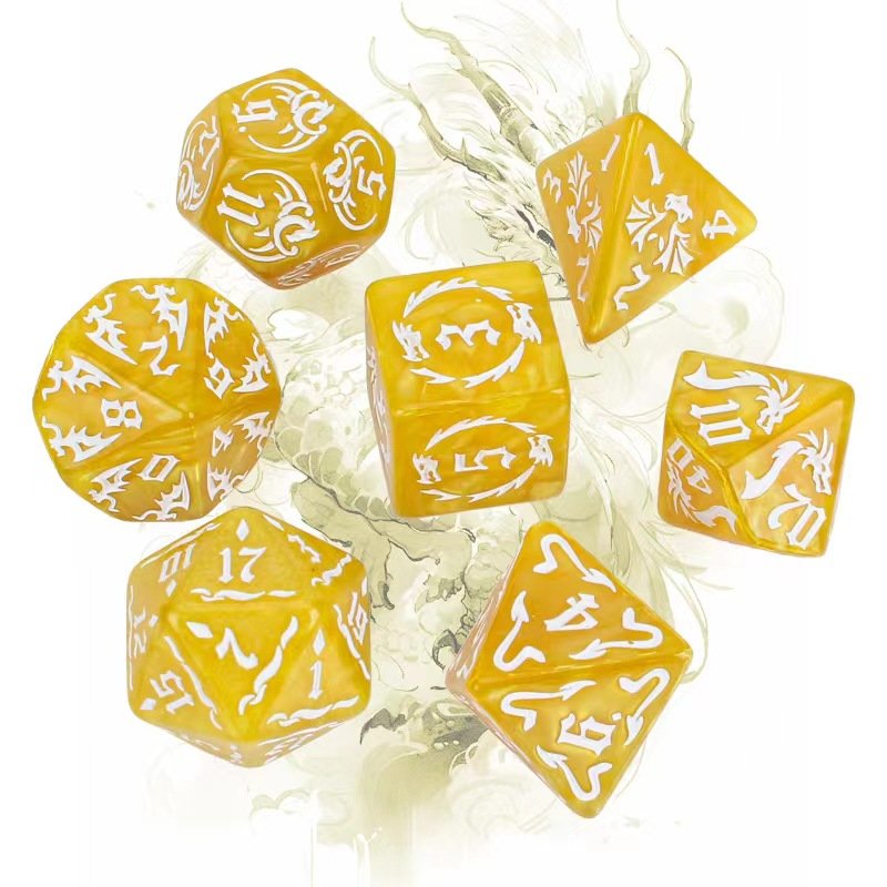 In Stock Custom Logo Dragon Pattern Polyhedral Gaming Dice Set Marble 16mm acrylic dice set for DND RPG MTG role games