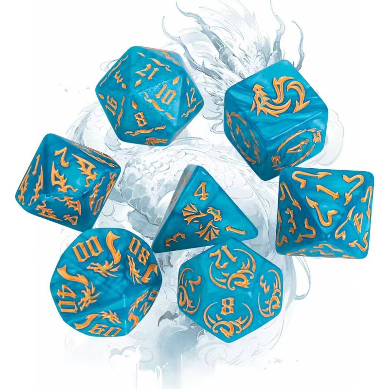 In Stock Custom Logo Dragon Pattern Polyhedral Gaming Dice Set Marble 16mm acrylic dice set for DND RPG MTG role games
