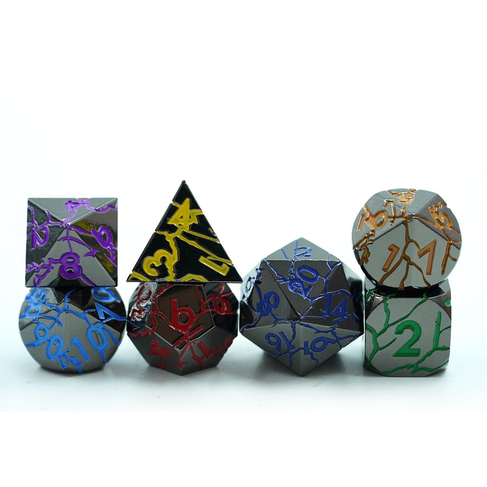 Dragon Crack Metal Rainbow Dice Set 7 Piece Rpg Dnd Dice Polyhedral Dice Set D&d For Dungeons And Dragons