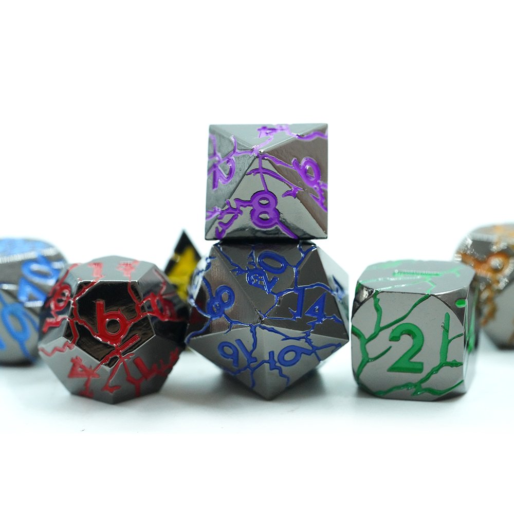 Dragon Crack Metal Rainbow Dice Set 7 Piece Rpg Dnd Dice Polyhedral Dice Set D&d For Dungeons And Dragons