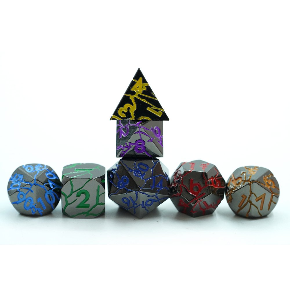 Dragon Crack Metal Rainbow Dice Set 7 Piece Rpg Dnd Dice Polyhedral Dice Set D&d For Dungeons And Dragons