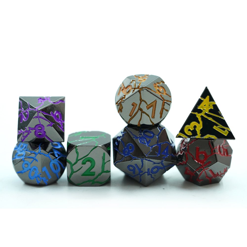 Dragon Crack Metal Rainbow Dice Set 7 Piece Rpg Dnd Dice Polyhedral Dice Set D&d For Dungeons And Dragons