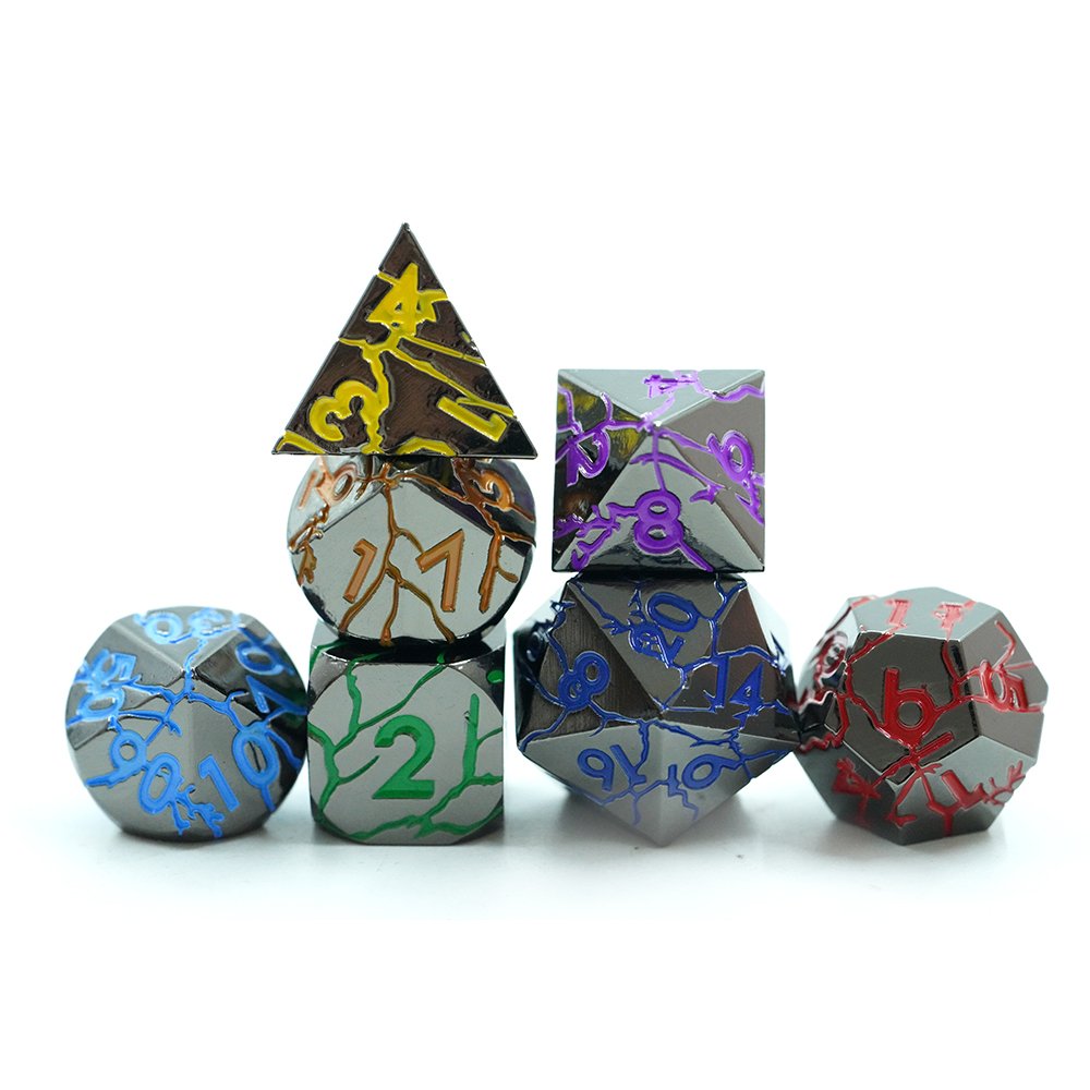 Dragon Crack Metal Rainbow Dice Set 7 Piece Rpg Dnd Dice Polyhedral Dice Set D&d For Dungeons And Dragons