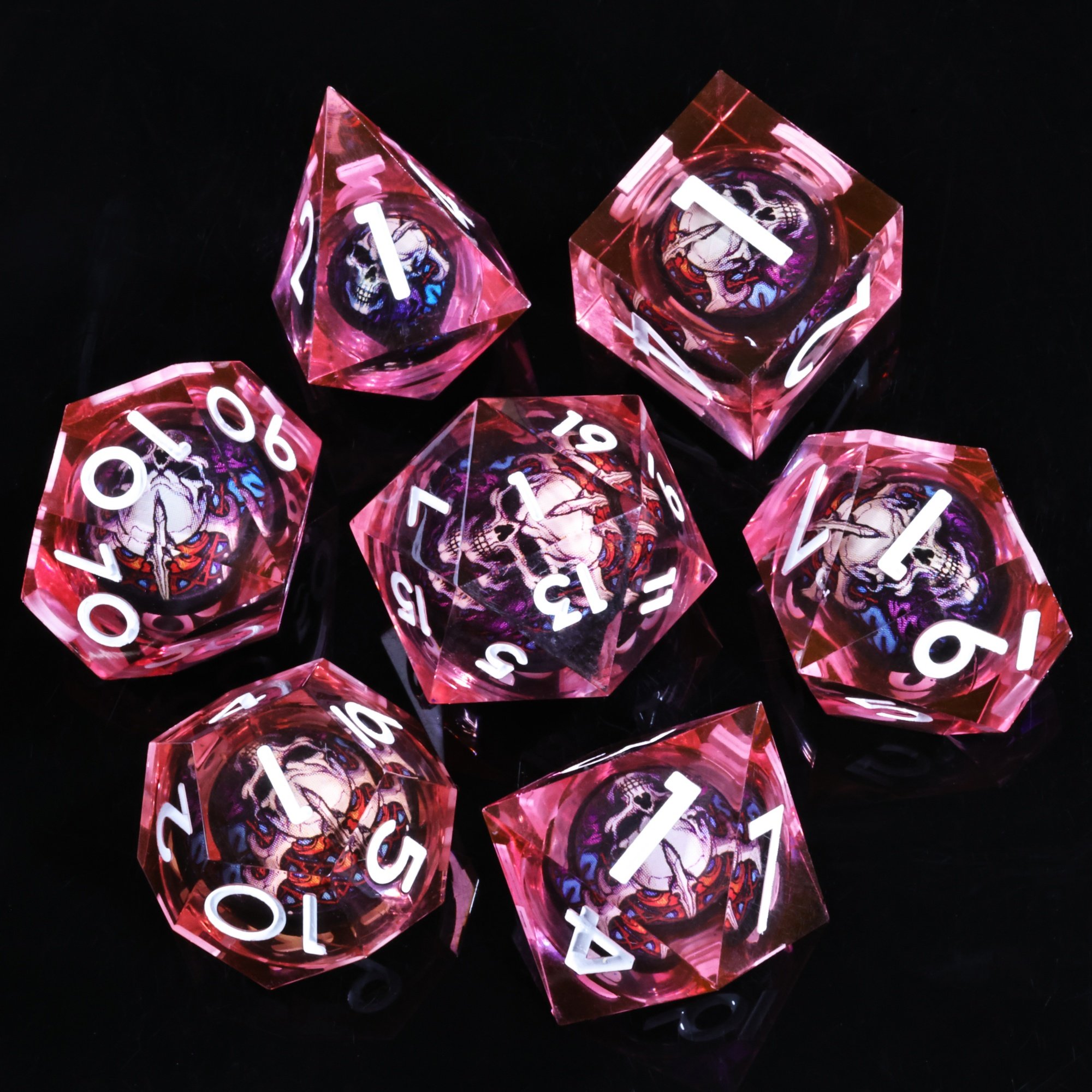 MINI PLANET Handmade DND Dice Set Skull Liquid Core Dice For TRPG Desktop Game Dragon and Dungeon Custom Polyhedral Resin Dice