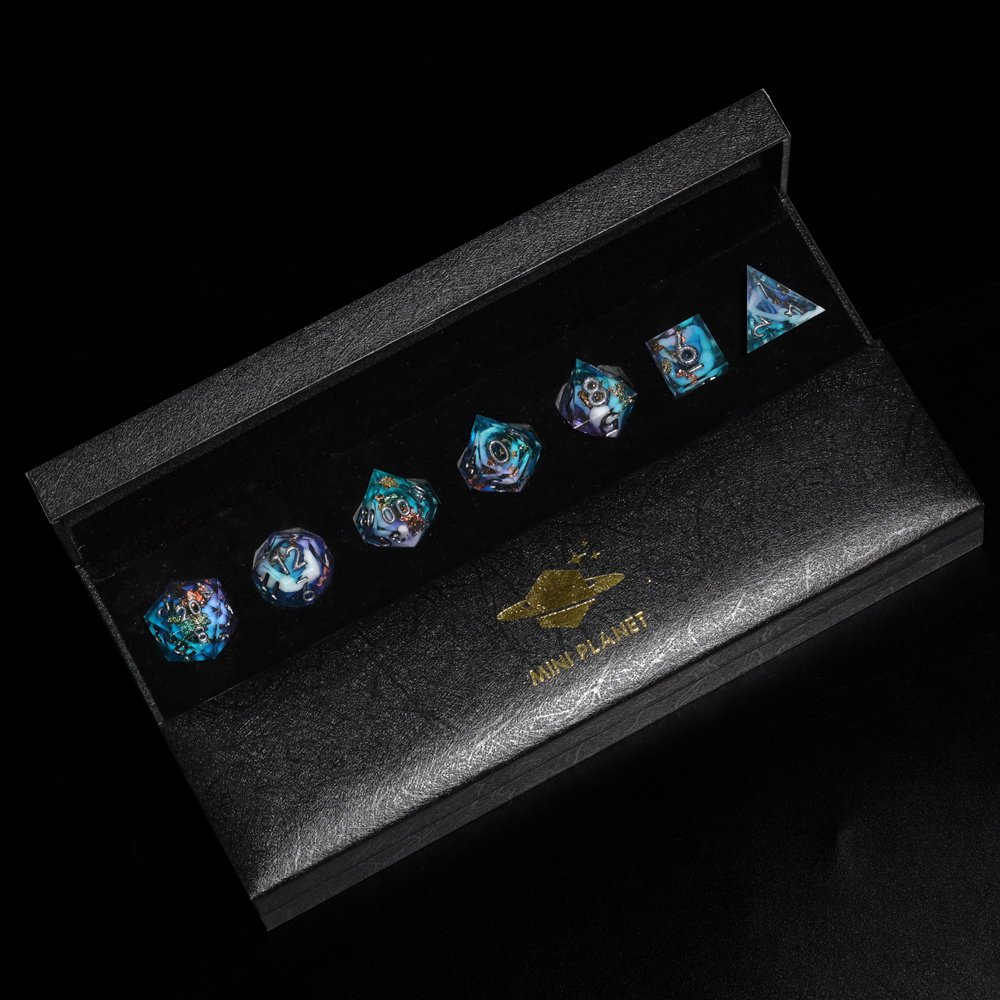 MINI PLANET DND Dice Set Sharp Polyhedral Resin Dice RPG Dungeons&Dragons Wholesale Custom Handmade DND Dice Set 7pcs D4 D6 D20