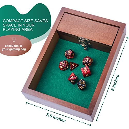 Wooden Dice Rolling Tray with Storage DND and Metal Latch Secures Lid Box Holder for Tabletop Games