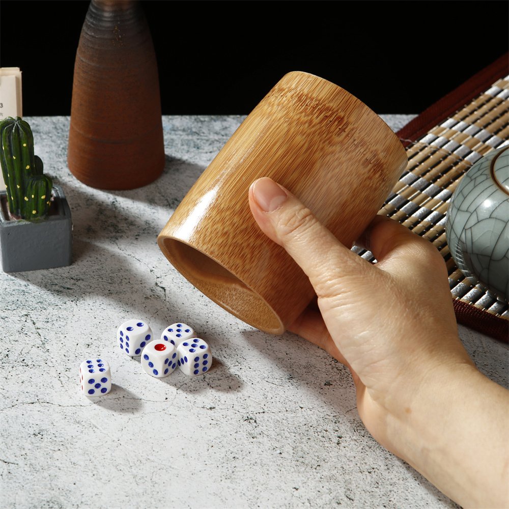 New Bamboo Tube Dice Cup Folk Art Style Wooden Straight Tube KTV Bar Cup with Complimentary 5PCS Dice Souvenir