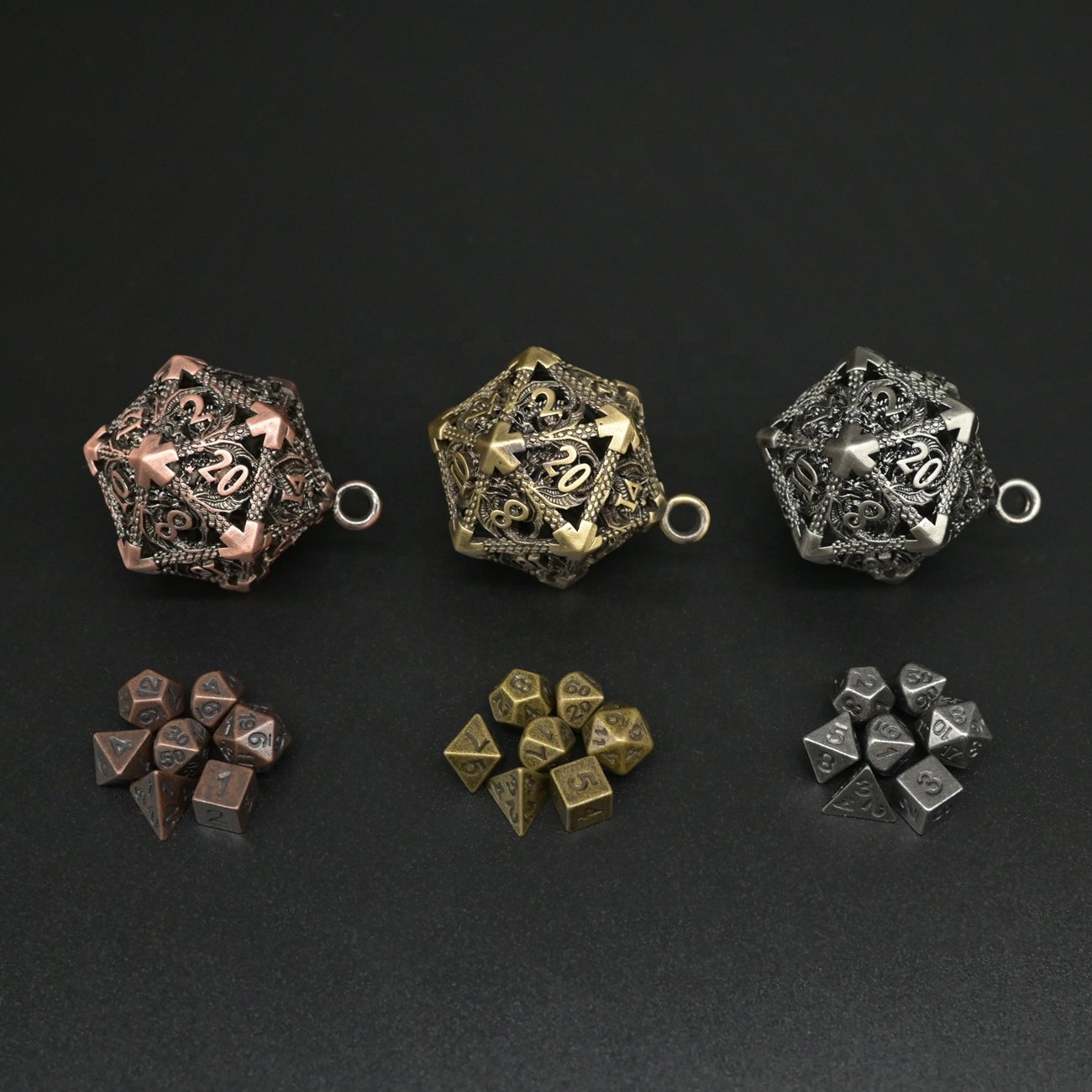 Cute Metal Hollow D20 Dice Case Polyhedral DND Mini Dice Keychain for Gift