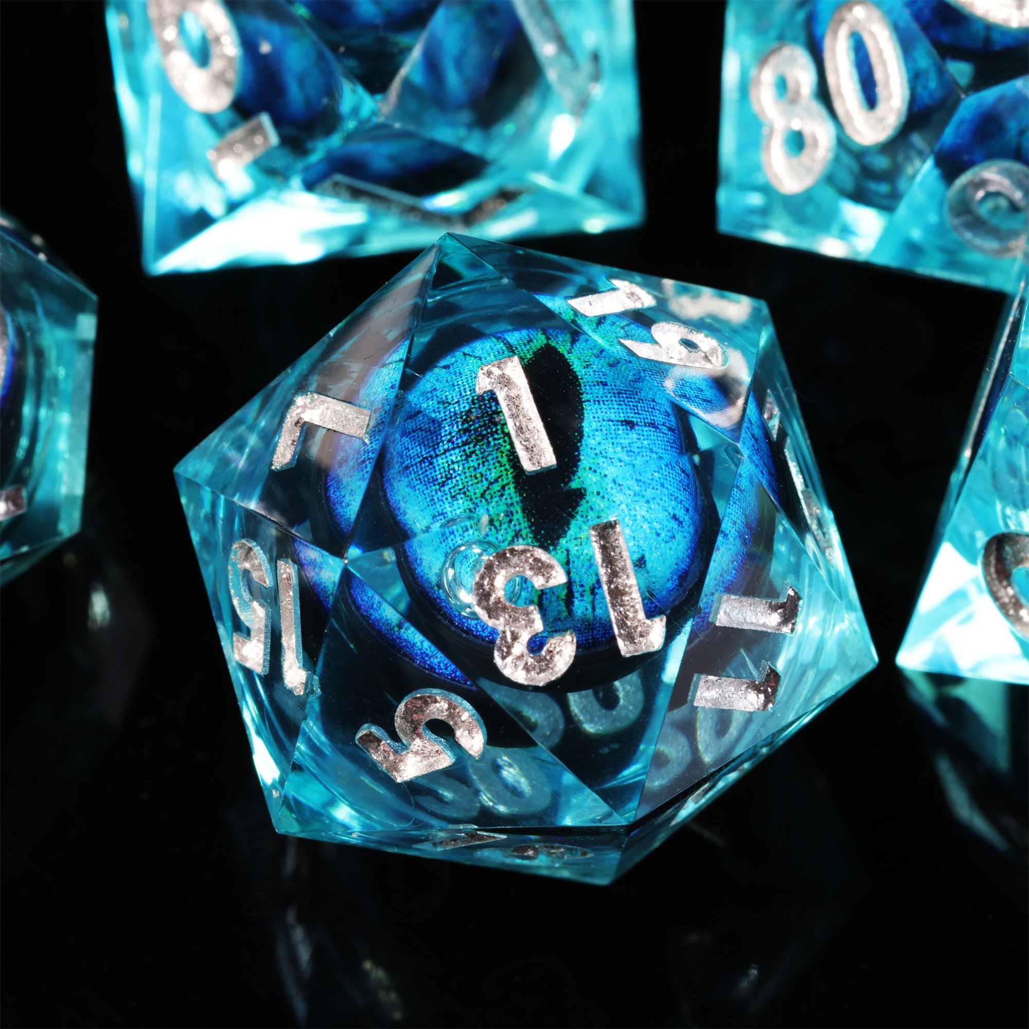 MINI PLANET DND Dice Set Blue Dragon Eye Liquid Core Dice RPG Dungeons&Dragons Wholesale Custom Handmade Polyhedral Resin Dice