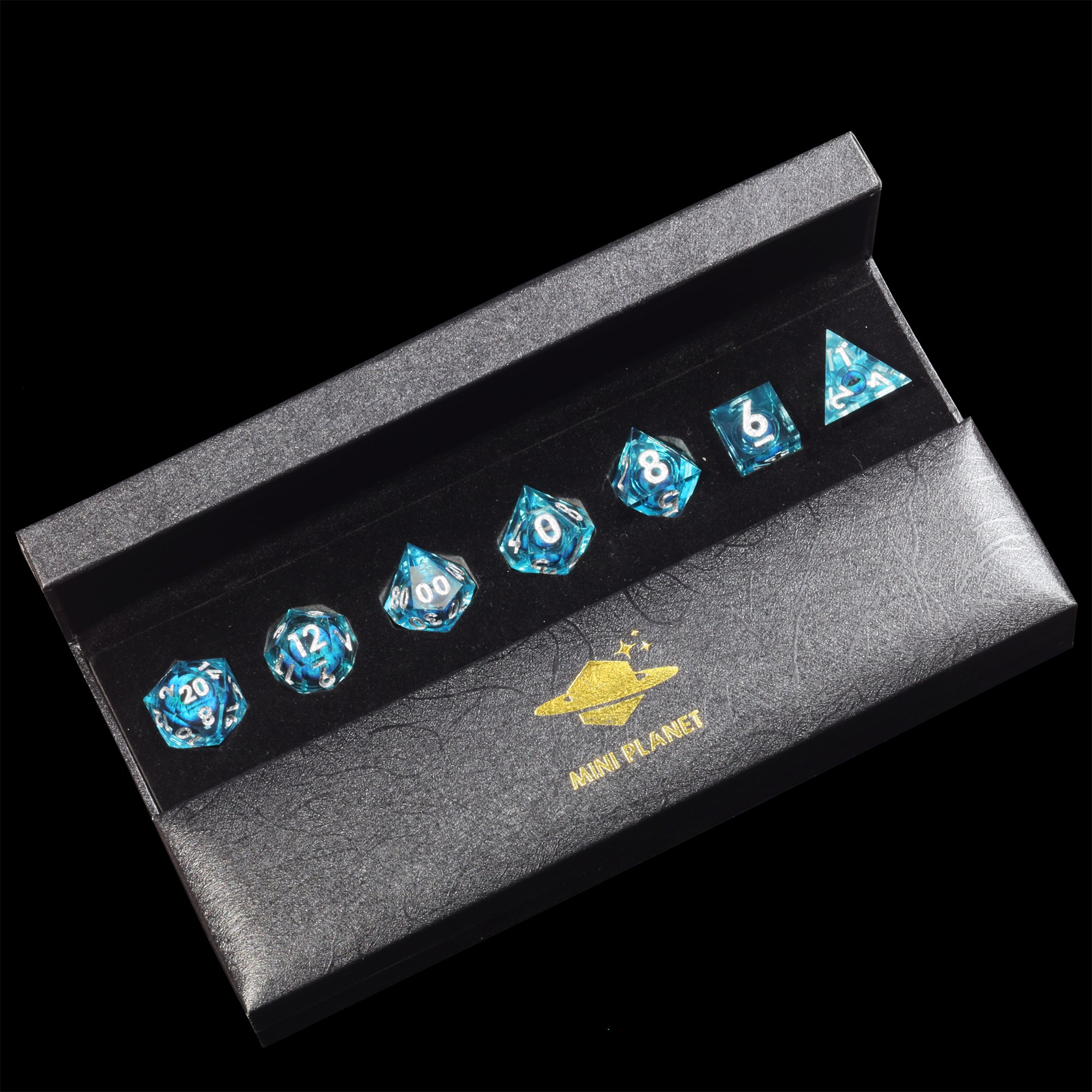MINI PLANET DND Dice Set Blue Dragon Eye Liquid Core Dice RPG Dungeons&Dragons Wholesale Custom Handmade Polyhedral Resin Dice