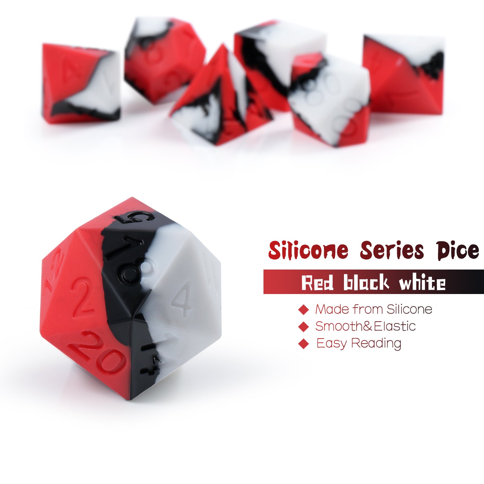 Wholesale Silicone dnd Dice Set D20 Polyhedral Dice set with Display Case Custom Dice for RPG Games