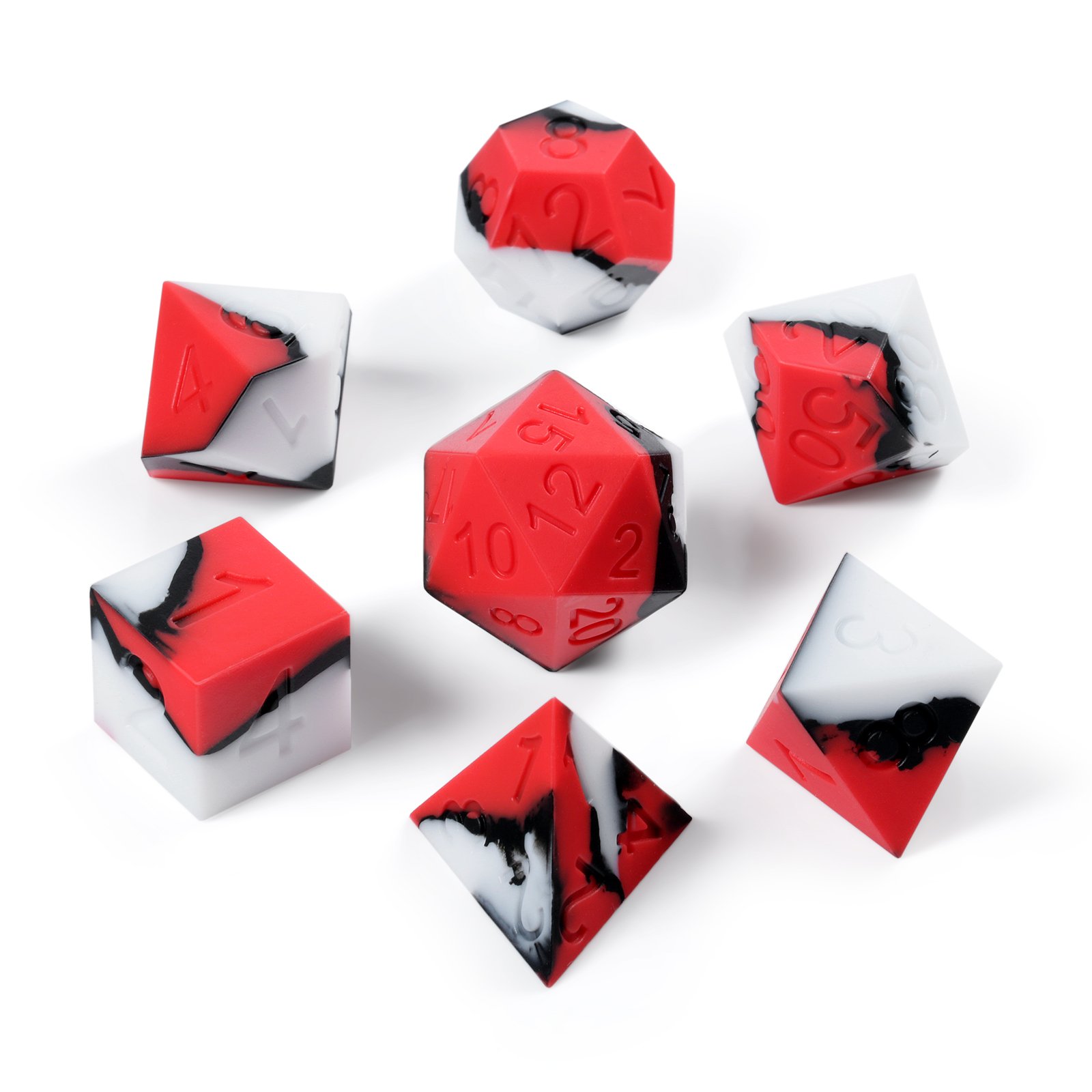 Wholesale Silicone dnd Dice Set D20 Polyhedral Dice set with Display Case Custom Dice for RPG Games