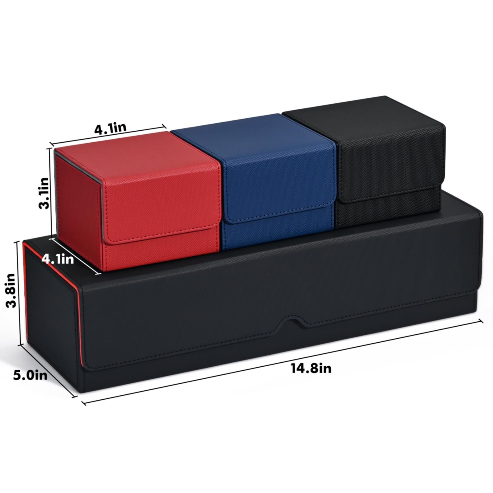 Custom Design Commander Card Deck Box For 200+ Double Sleeved Leather Deck Card Box With 1 Dice Tray & 3 Trays