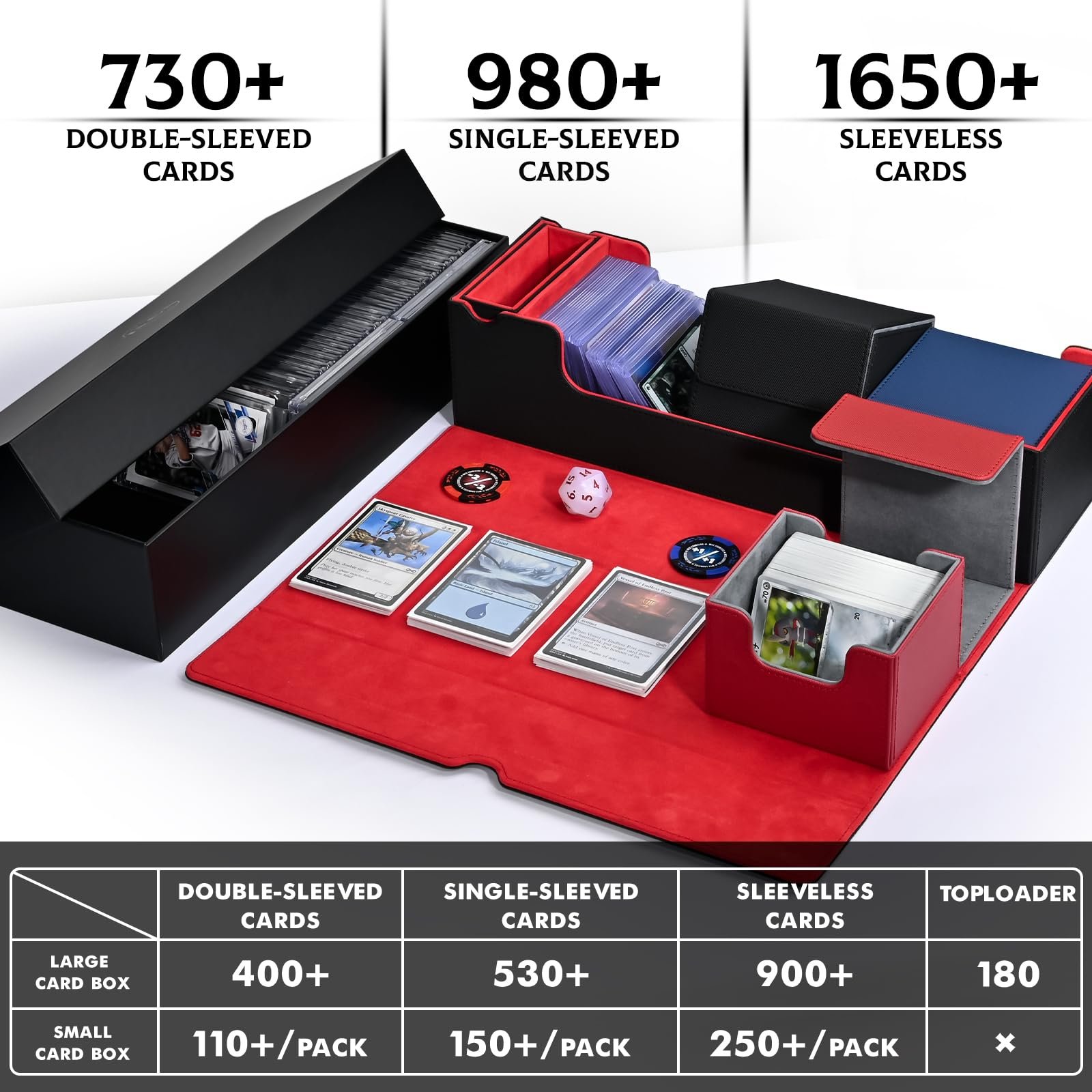 Custom Design Commander Card Deck Box For 200+ Double Sleeved Leather Deck Card Box With 1 Dice Tray & 3 Trays