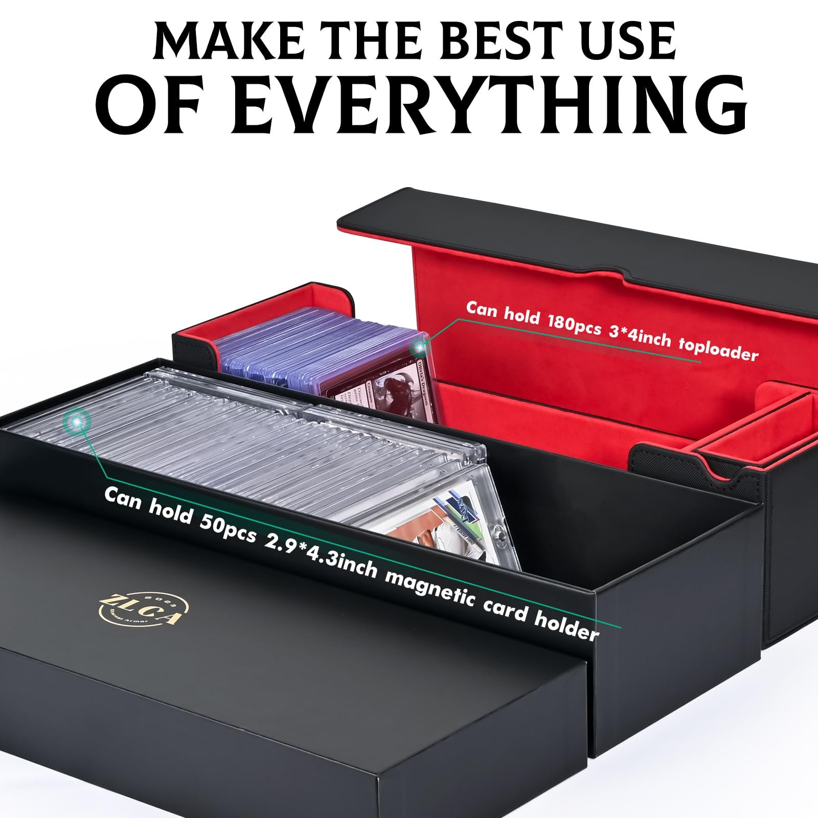 Custom Design Commander Card Deck Box For 200+ Double Sleeved Leather Deck Card Box With 1 Dice Tray & 3 Trays
