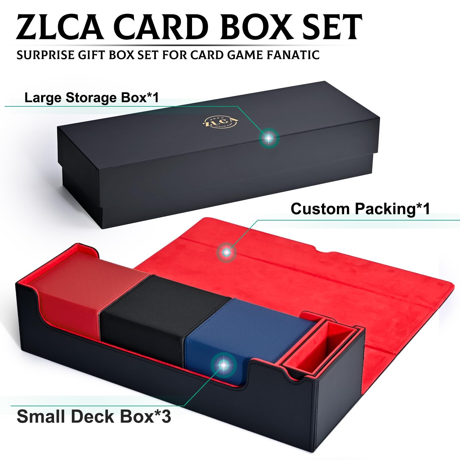 Custom Design Commander Card Deck Box For 200+ Double Sleeved Leather Deck Card Box With 1 Dice Tray & 3 Trays