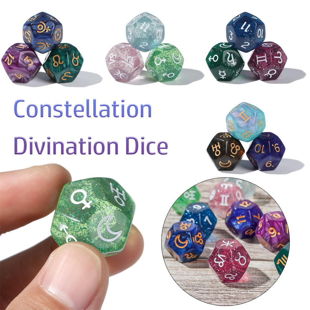 Wholesale Astrology Zodiac Signs Dice For Divination Board Game Acrylic polyhedral dice set 8 sides Rune Dice