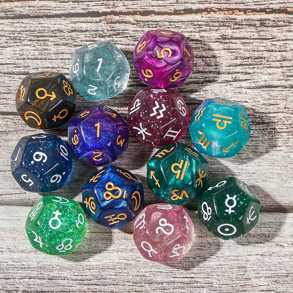 Wholesale Astrology Zodiac Signs Dice For Divination Board Game Acrylic polyhedral dice set 8 sides Rune Dice